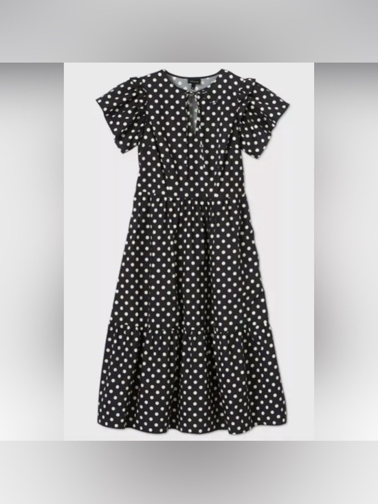 Who What Wear Dresses & Skirts - Who What Wear Black Cotton Cream Polka Dots Dress Pockets V Tie Neck M Spring
